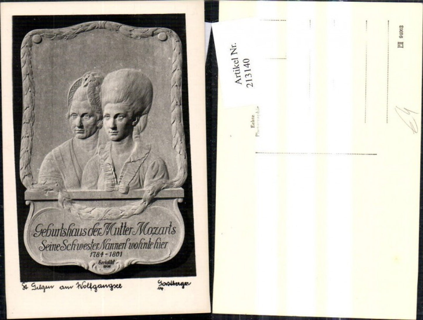 213140,Foto Ak St Gilgen a. Wolfgangsee Steinplatte Geburtshaus d. Mutter Mozarts