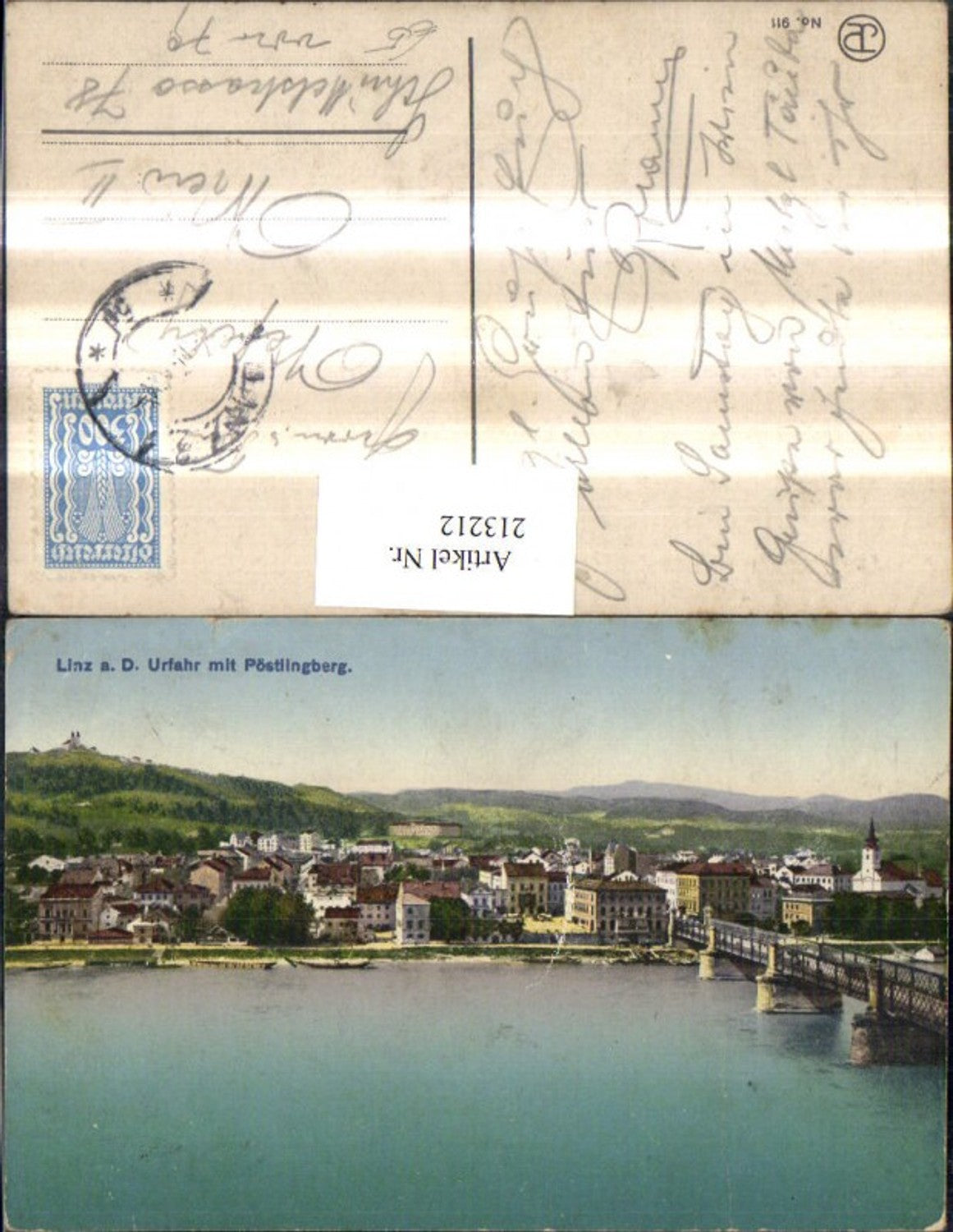 213212,Linz a. d. Donau Urfahr Totale m. Pöstlingberg Brücke