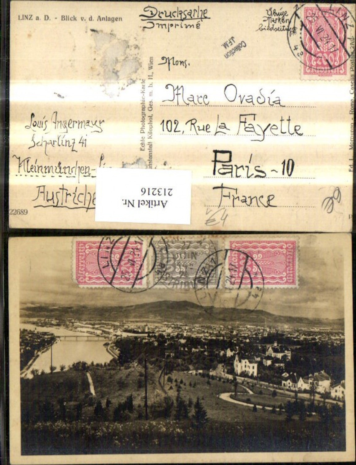 213216,Linz a. d. Donau Totale Blick v. d. Anlagen pub Kilophot 22689