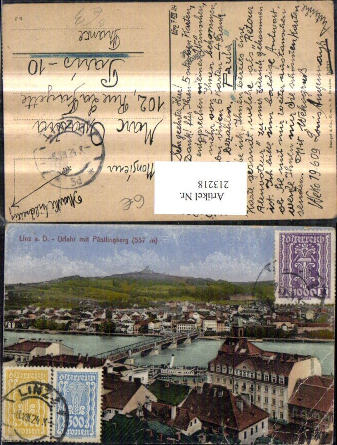 213218,Linz a. d. Donau Urfahr Totale m. Pöstlingberg
