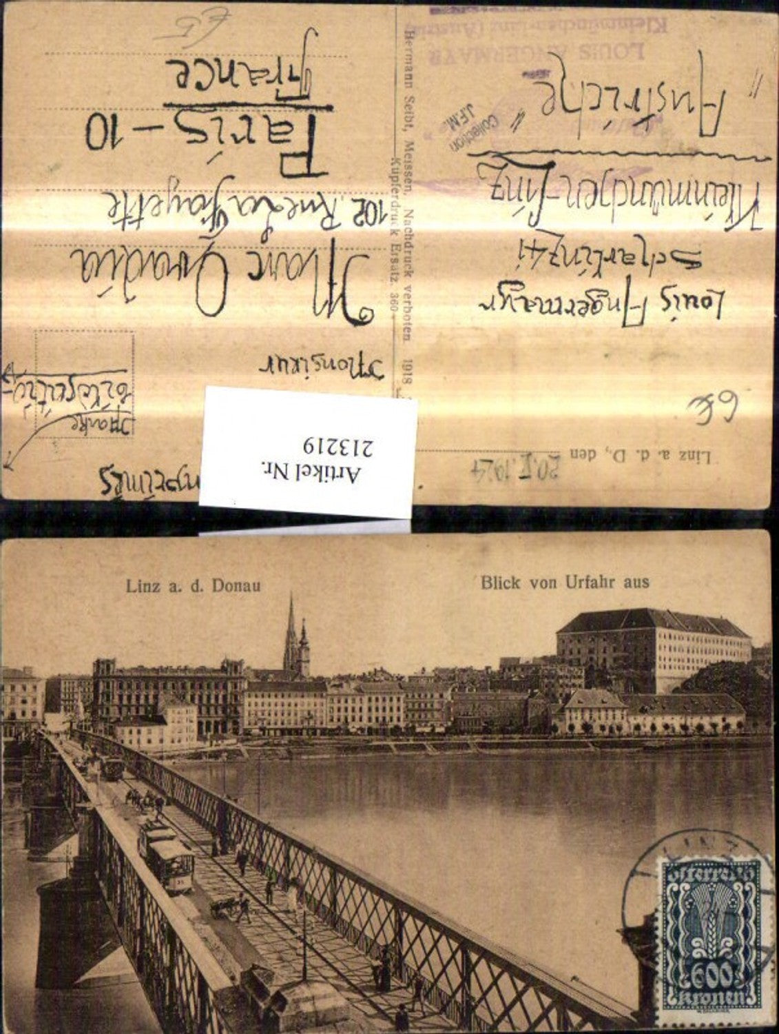 213219,Linz a. d. Donau Teilansicht Blick v. Urfahr aus Brücke