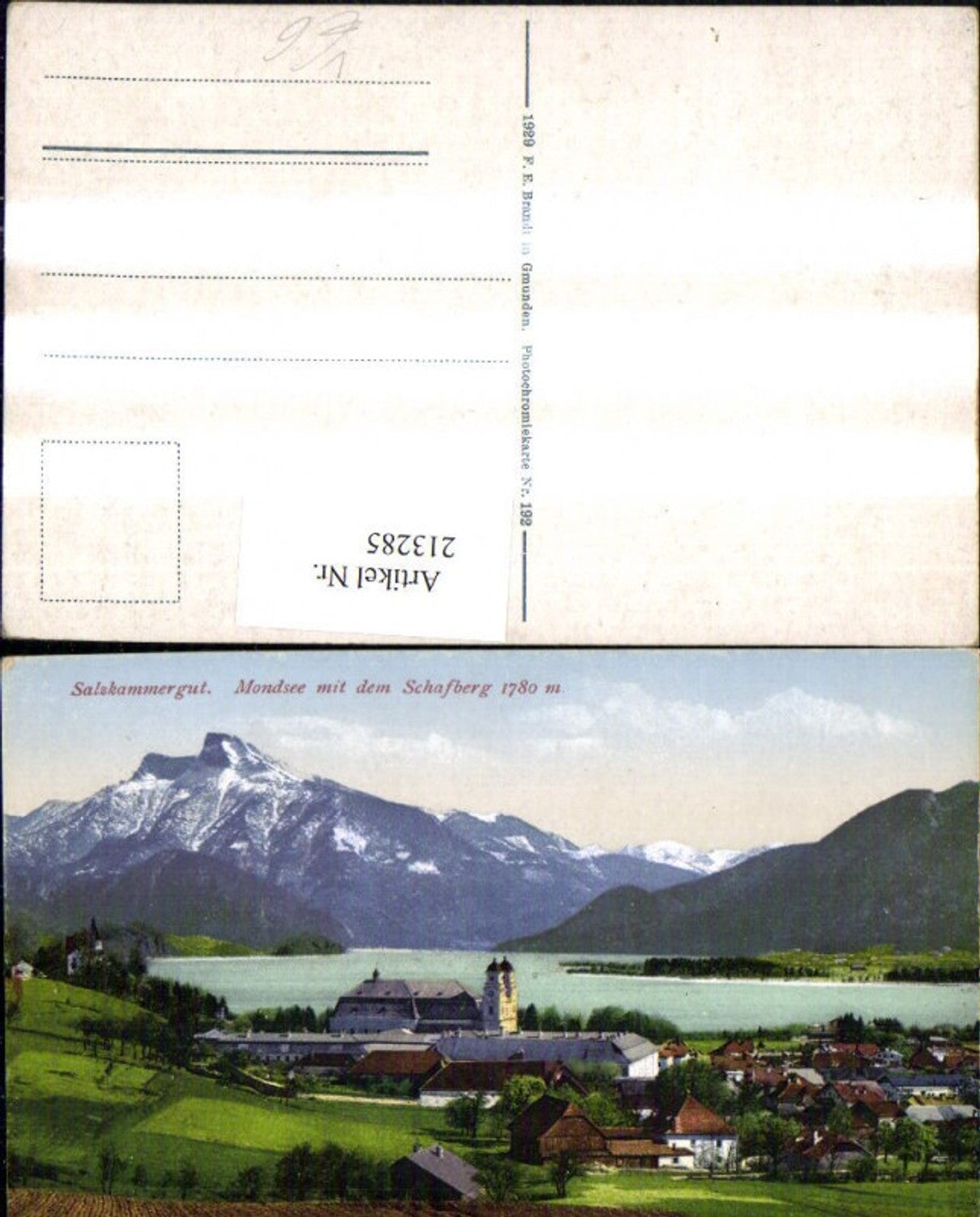 213285,Mondsee Totale m. d. Schafberg pub Brandt 192