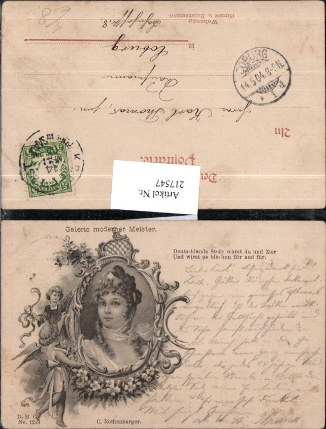 217547,Künstler AK C. Rothenberger Galerie moderner Meister Frau Portrait Engel Blumen
