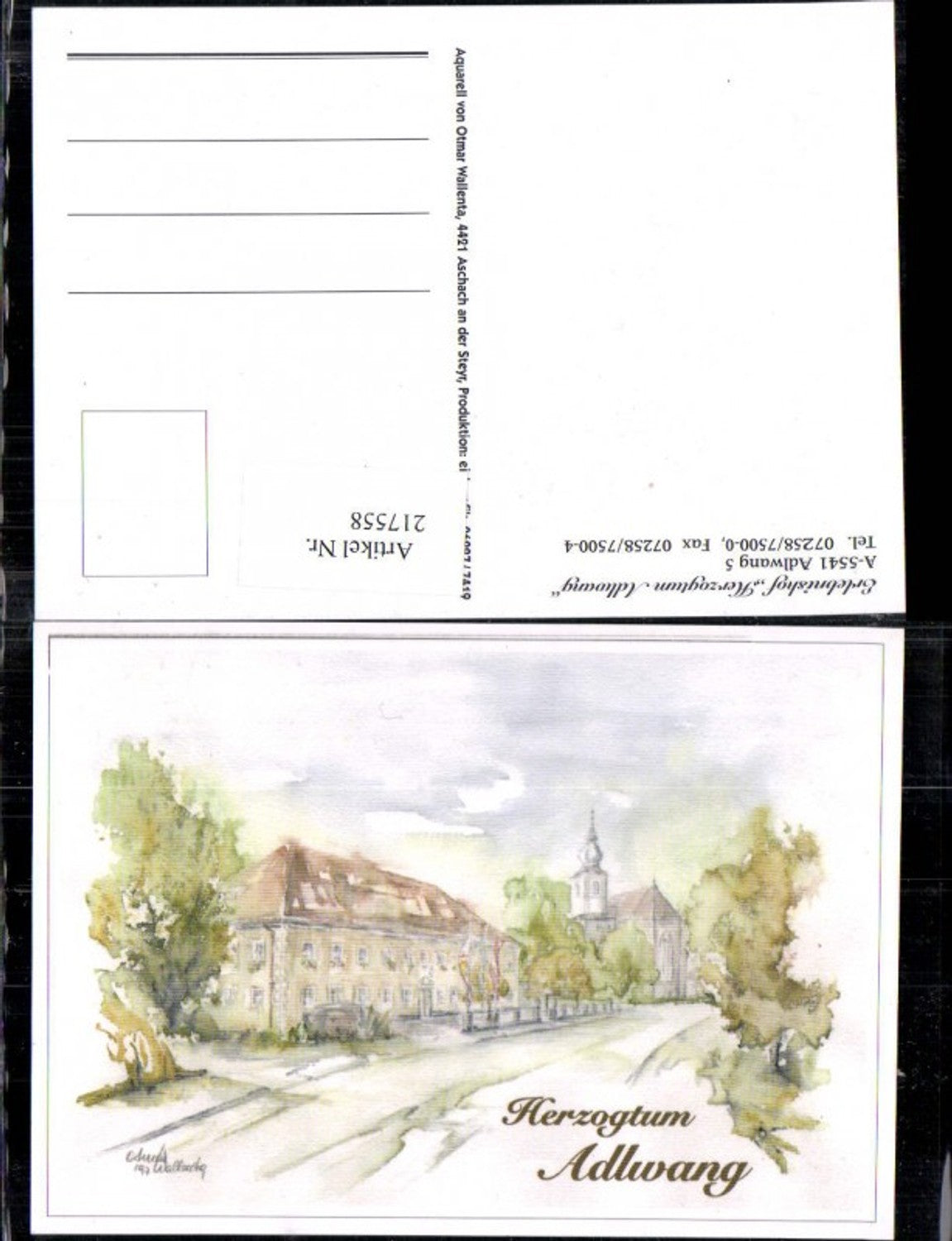 217558,Künstler AK Otmar Wallenta Herzogtum Adlwang Erlebnishof Kirche Straßenansicht