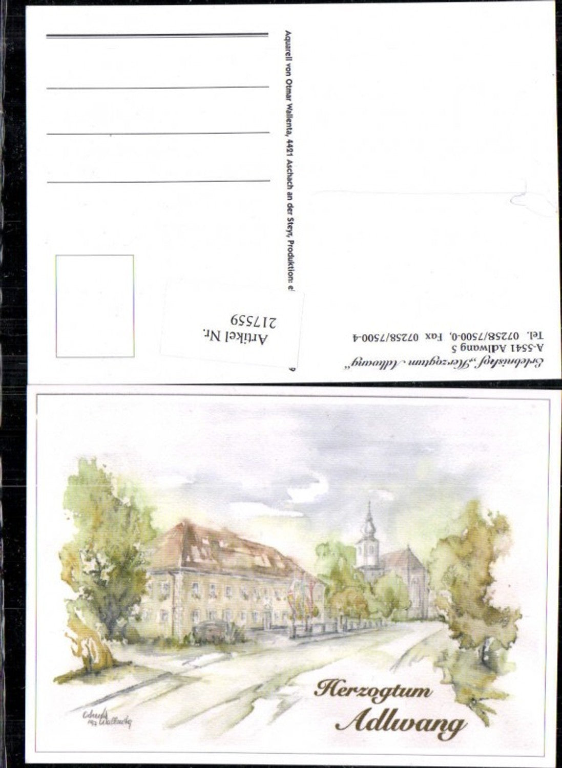 217559,Künstler AK Otmar Wallenta Herzogtum Adlwang Erlebnishof Kirche Straßenansicht