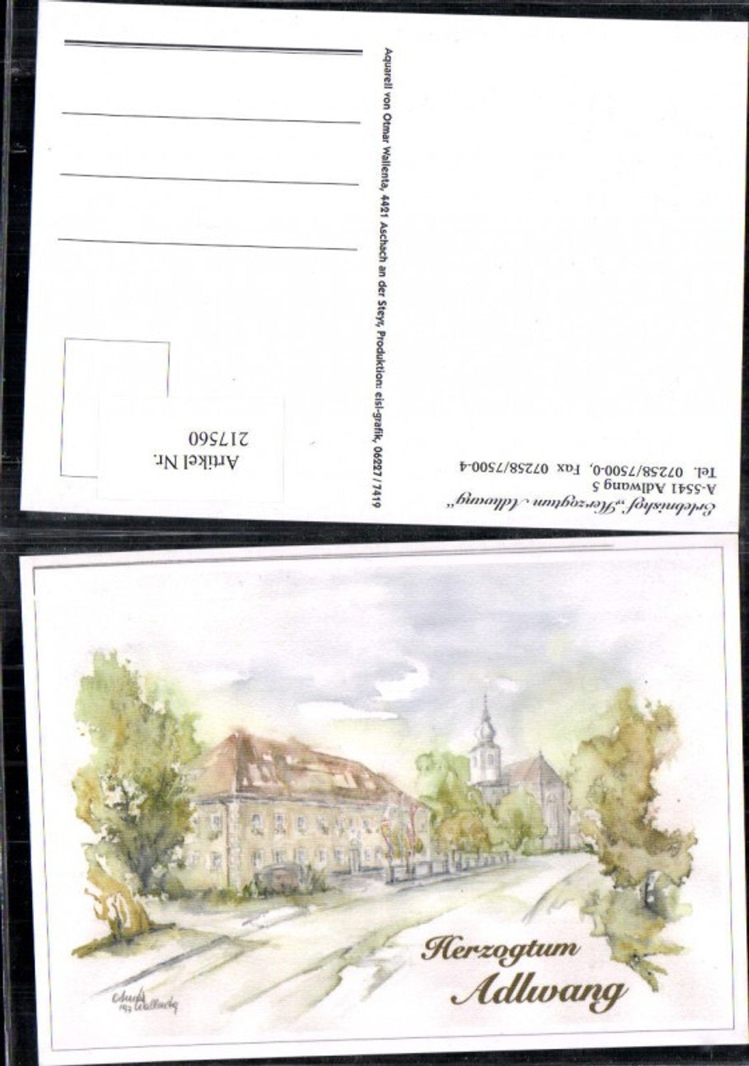 217560,Künstler AK Otmar Wallenta Herzogtum Adlwang Erlebnishof Kirche Straßenansicht