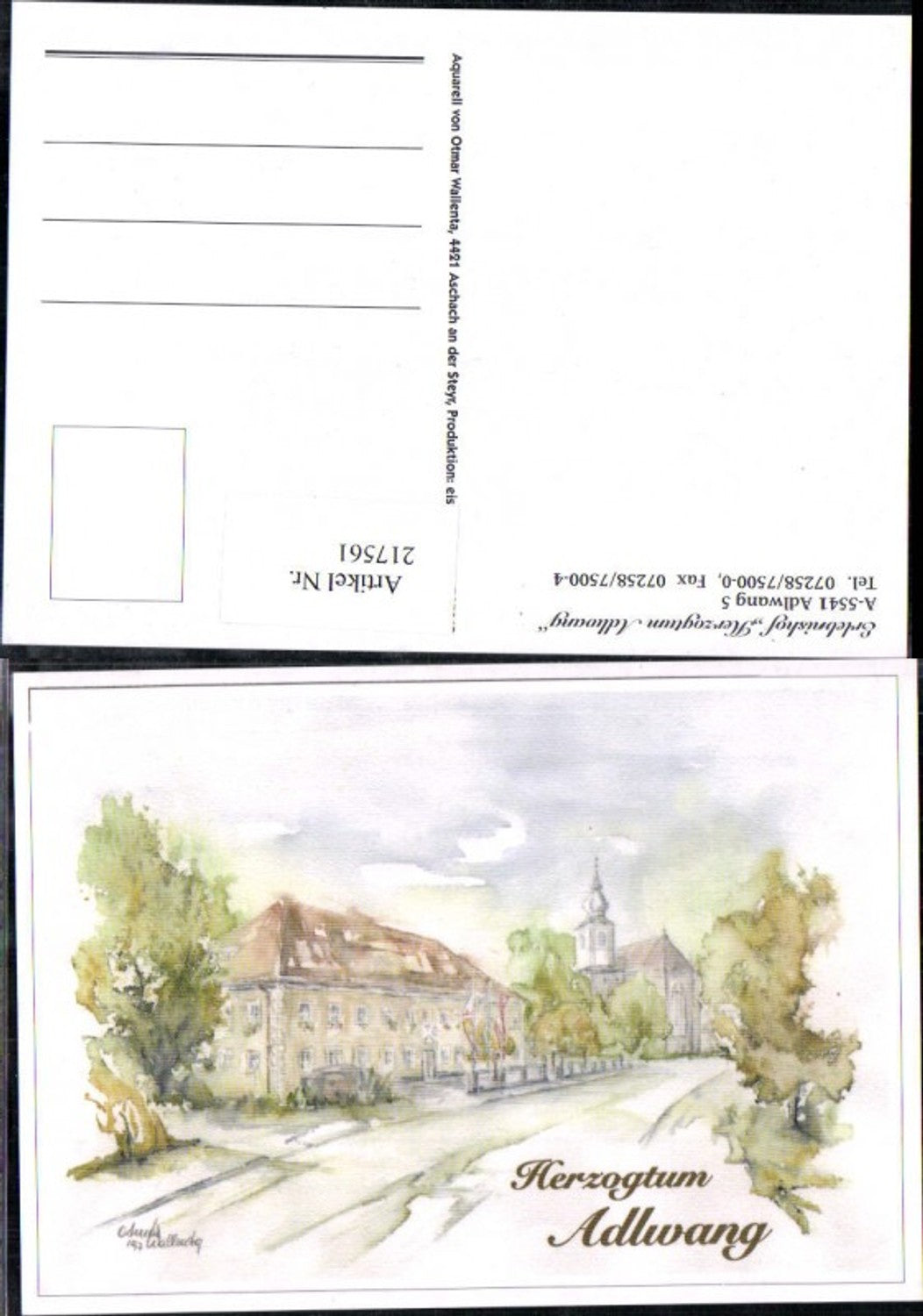 217561,Künstler AK Otmar Wallenta Herzogtum Adlwang Erlebnishof Kirche Straßenansicht