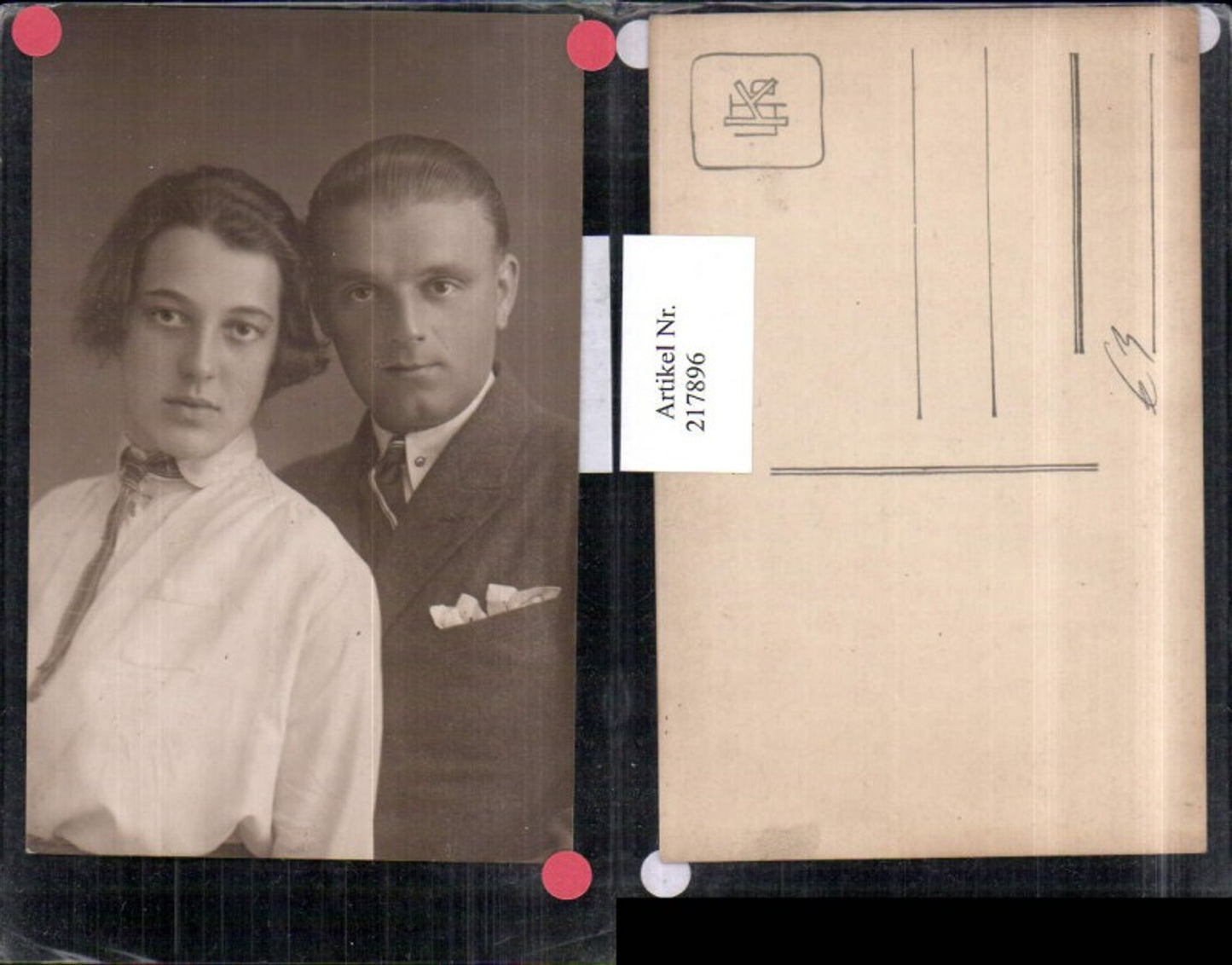 217896,Foto AK Frau m. Mann Krawatte Portrait