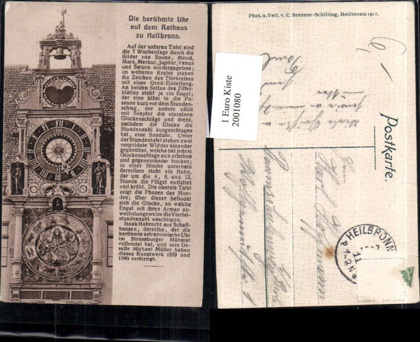 2001080,Heilbronn Uhr auf d. Rathaus m. Glocke Text