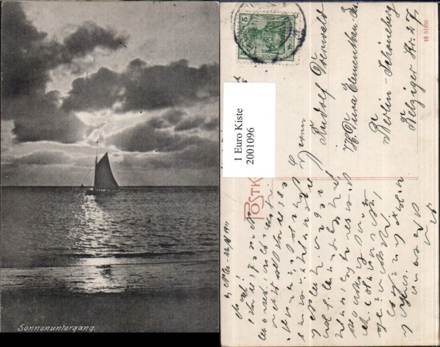 2001096,Sonnenuntergang See Meer Segelboot