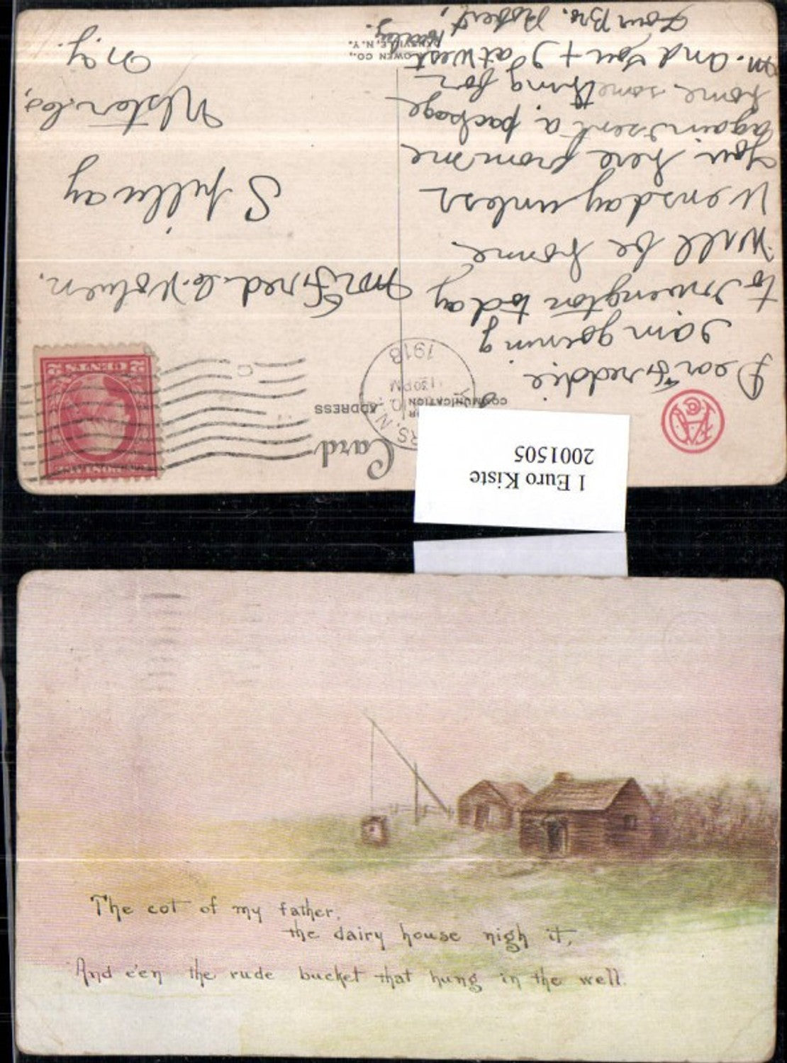 2001505,Künstler AK Hütten Holzhütte Brunnen