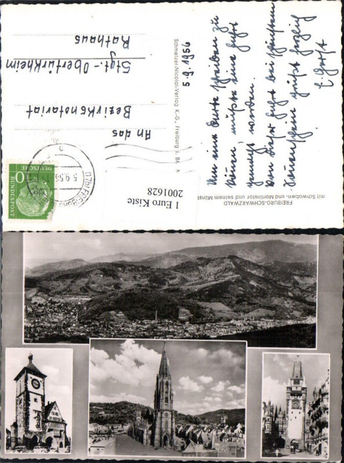 2001628,Freiburg im Schwarzwald Totale m. Schwaben- und Martinstor u. Seinem Münster Mehrbildkarte