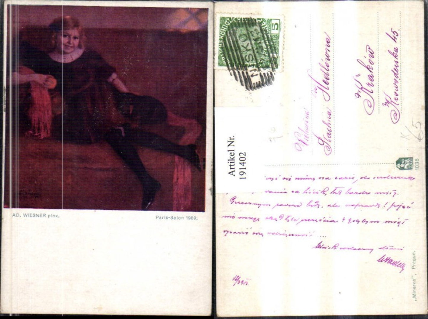 191402,Künstler AK Ad. Wiesner „Paris-Salon 1909“ Mädchen Frau m. Kleid Apfel