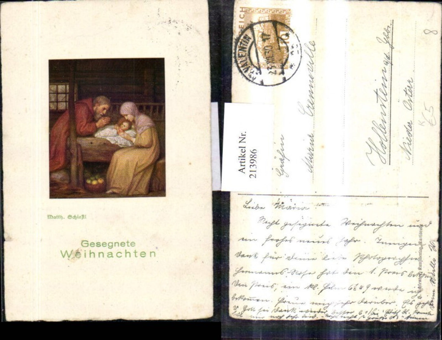 213986,Künstler AK Matth. Schieftl „Gesegnete Weihnachten“ Maria u. Josef m. Jesuskind