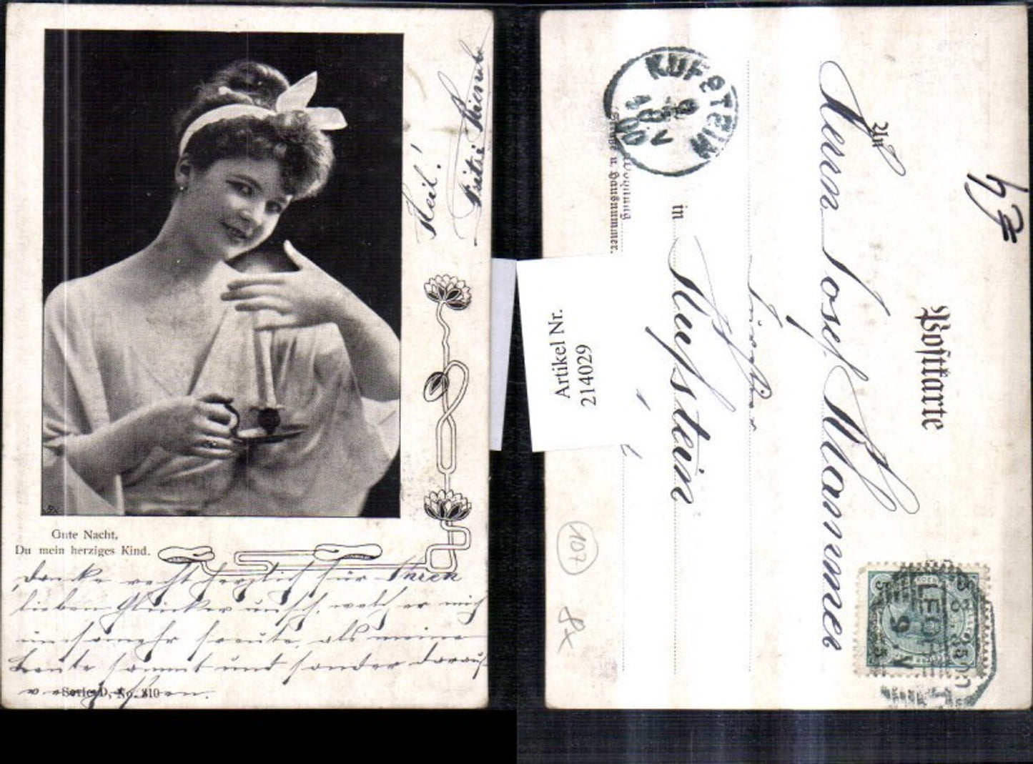214029,Jugendstil Art Nouveau Frau m. Haarschleife Kerze