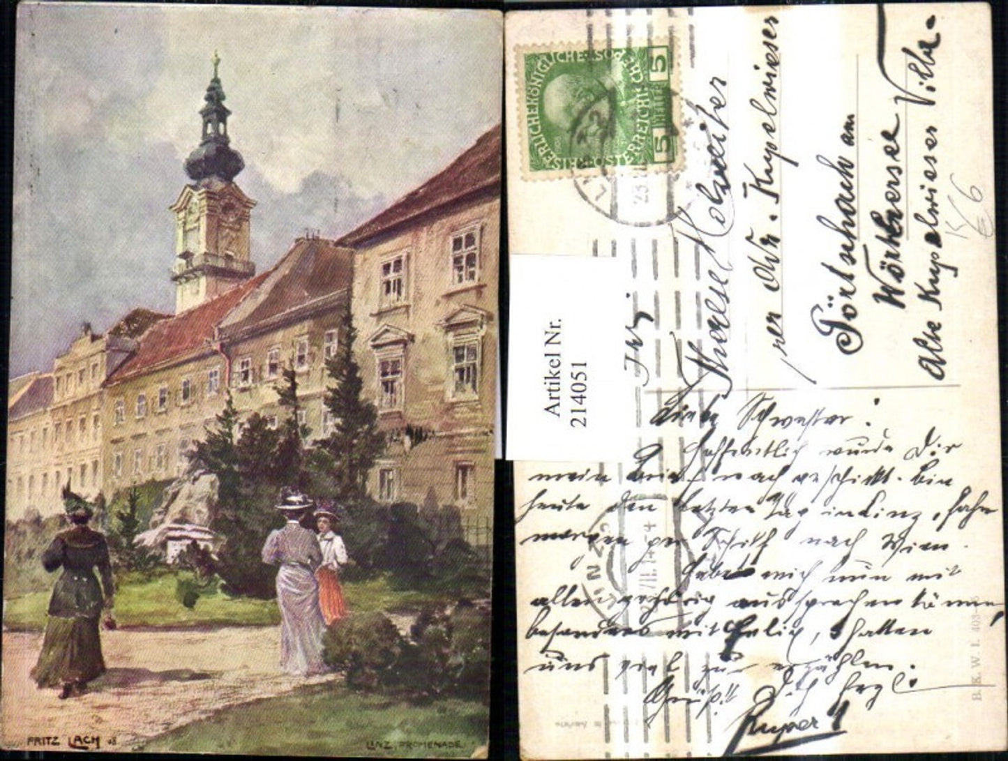 214051,Künstler AK Lach Fritz Linz a. d. Donau Promenade