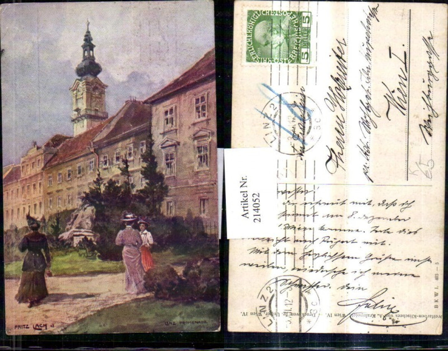214052,Künstler AK Lach Fritz Linz a. d. Donau Promenade