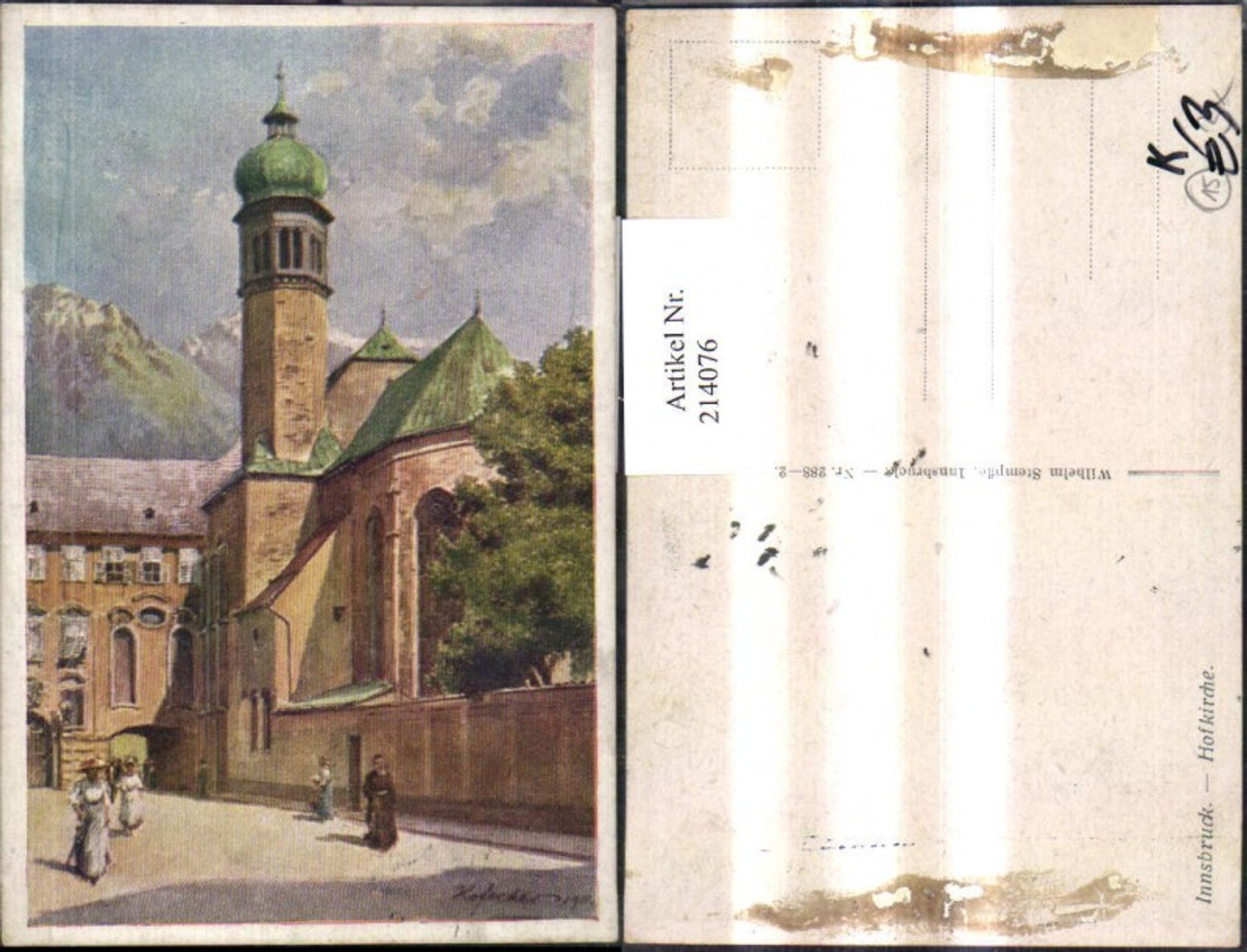214076,Künstler AK E. F. Hofecker Innsbruck Hofkirche Kirche Straßenansicht