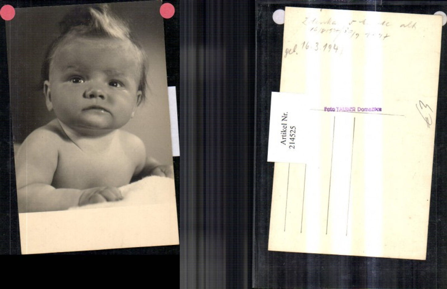 214525,Kind Foto Ak Baby a. Bauch 1947