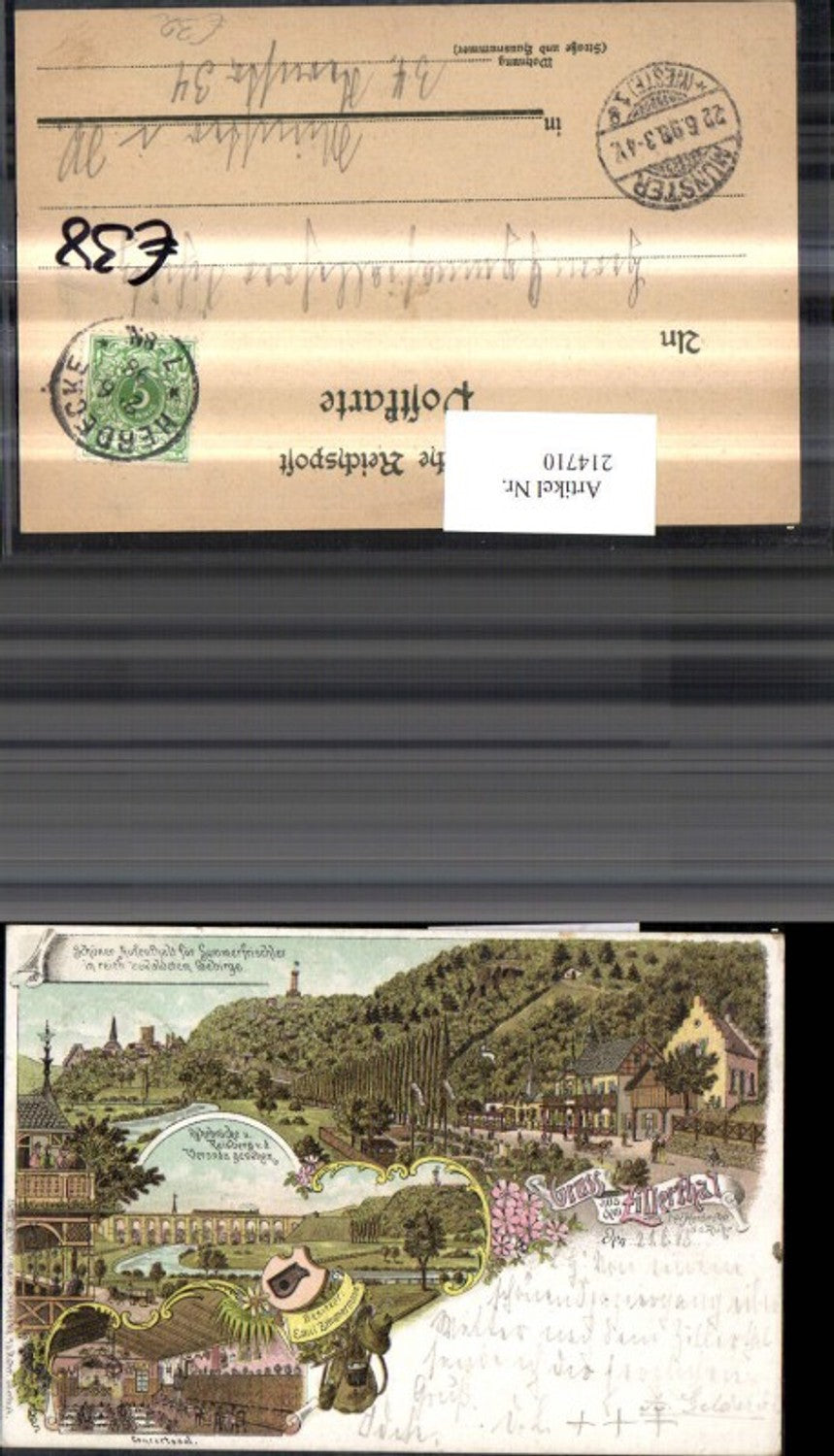 214710,Litho Zillerthal Herdecke a. d. Ruhr Ruhrbrücke u. Kaisberg v. d. Veranda gesehen Konzertsaal