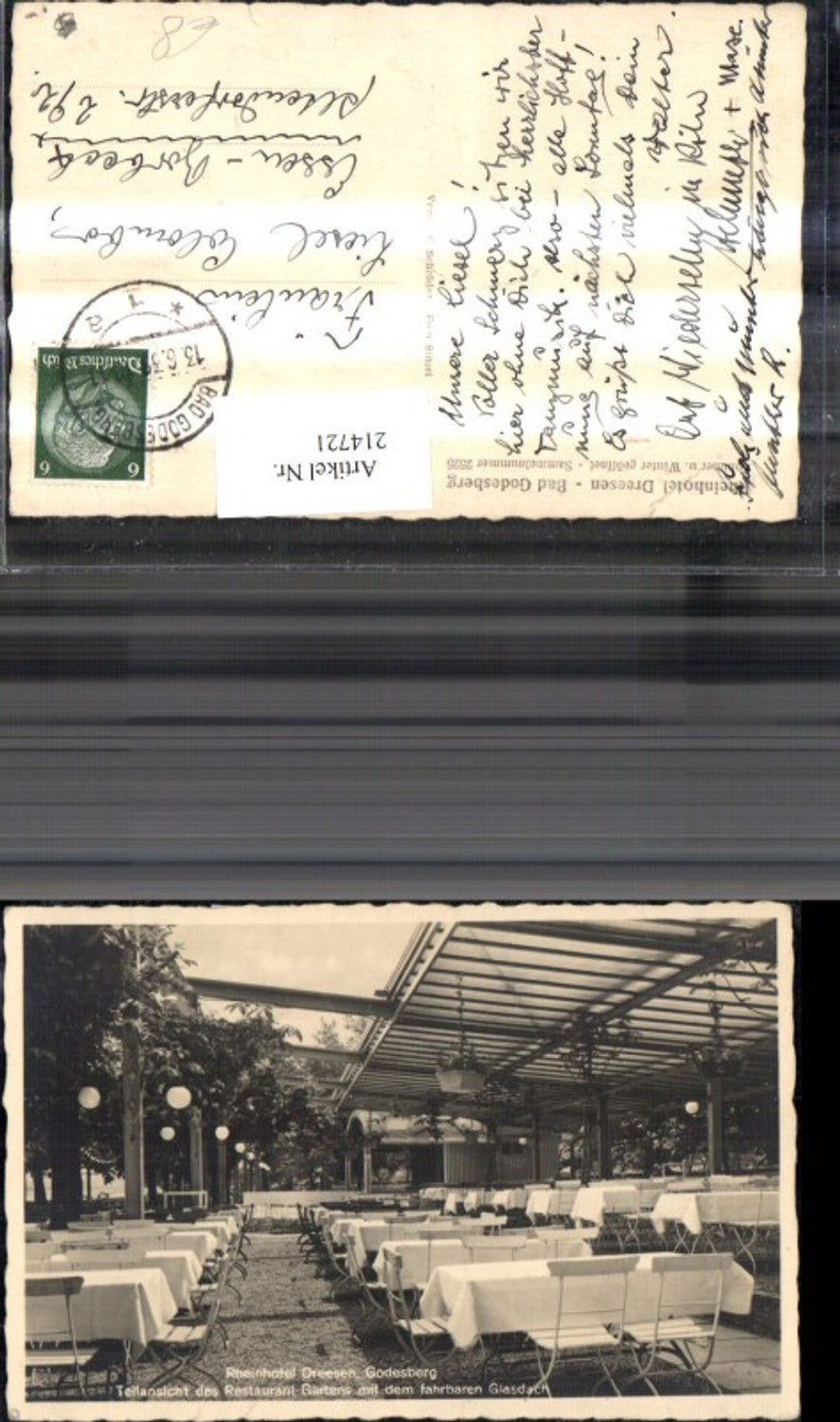 214721,Bad Godesberg Rheinhotel DreesenTeilansicht d. Restaurant Gartens m. d. fahrbaren Glasdach