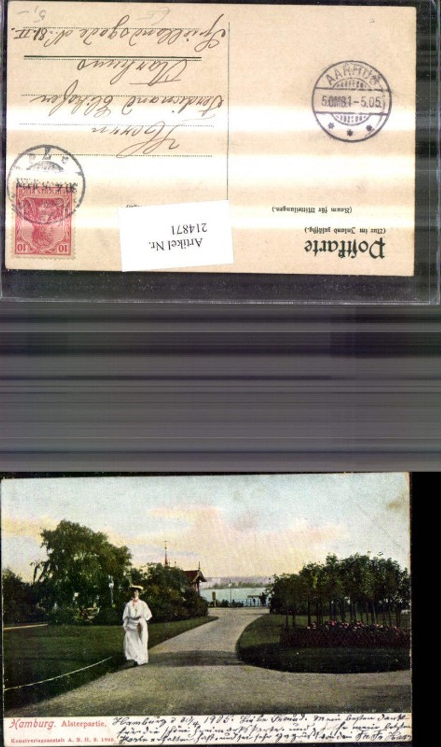 214871,Hamburg Alsterpartie m. Frau Hut i. Vordergrund