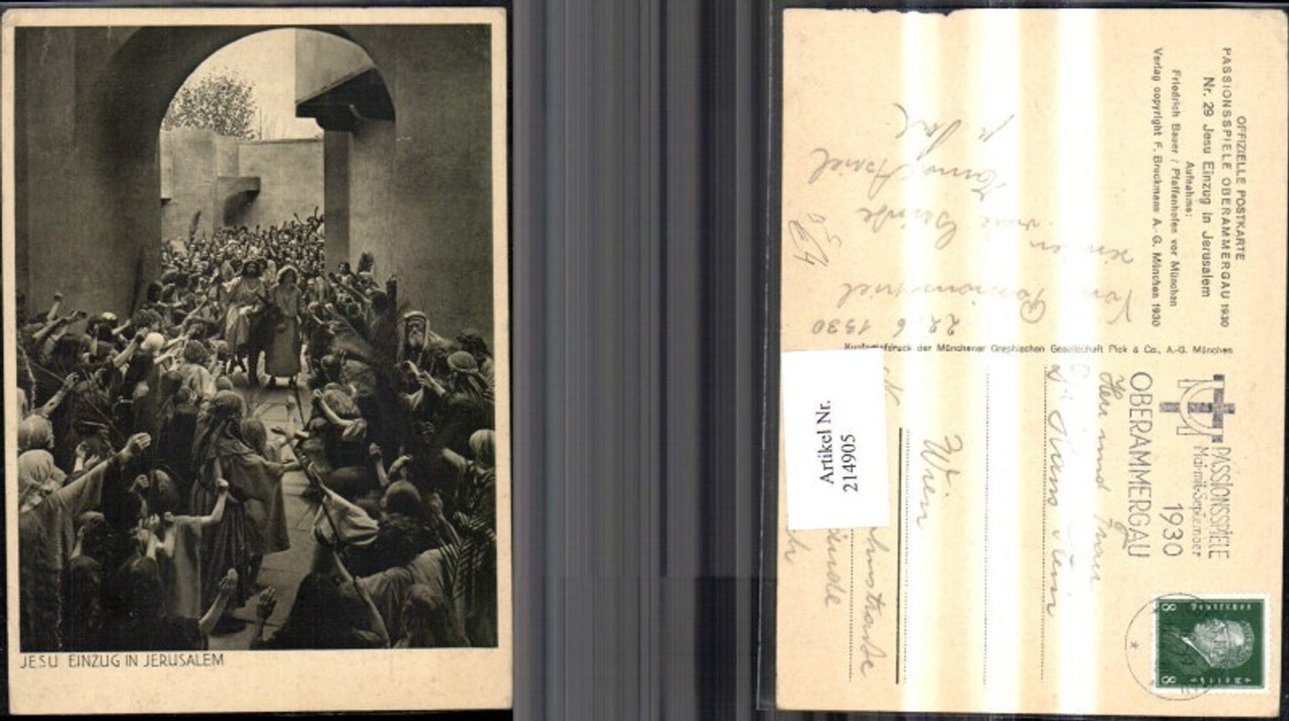 214905,Offizielle Ak Jesu Einzug i. Jerusalem Stempel Passionsspiele Mai mit Sept. 1930 Oberammergau