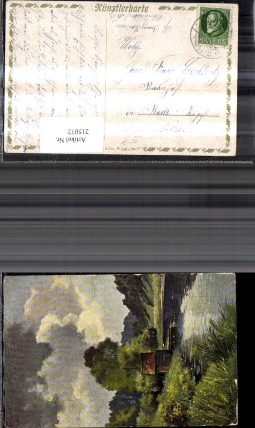 215072,Künstler Ak Werner Maier Fluss Hütte Landschaft