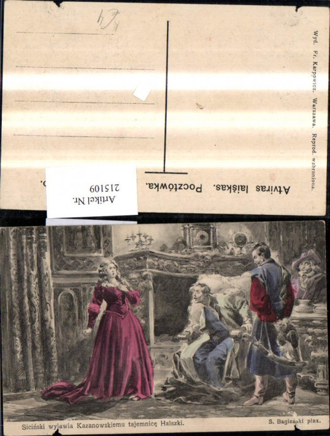 215109,Künstler Ak S. Bagienski Sicinski wyjawia Kazanowskiemu tajemnice Halszki