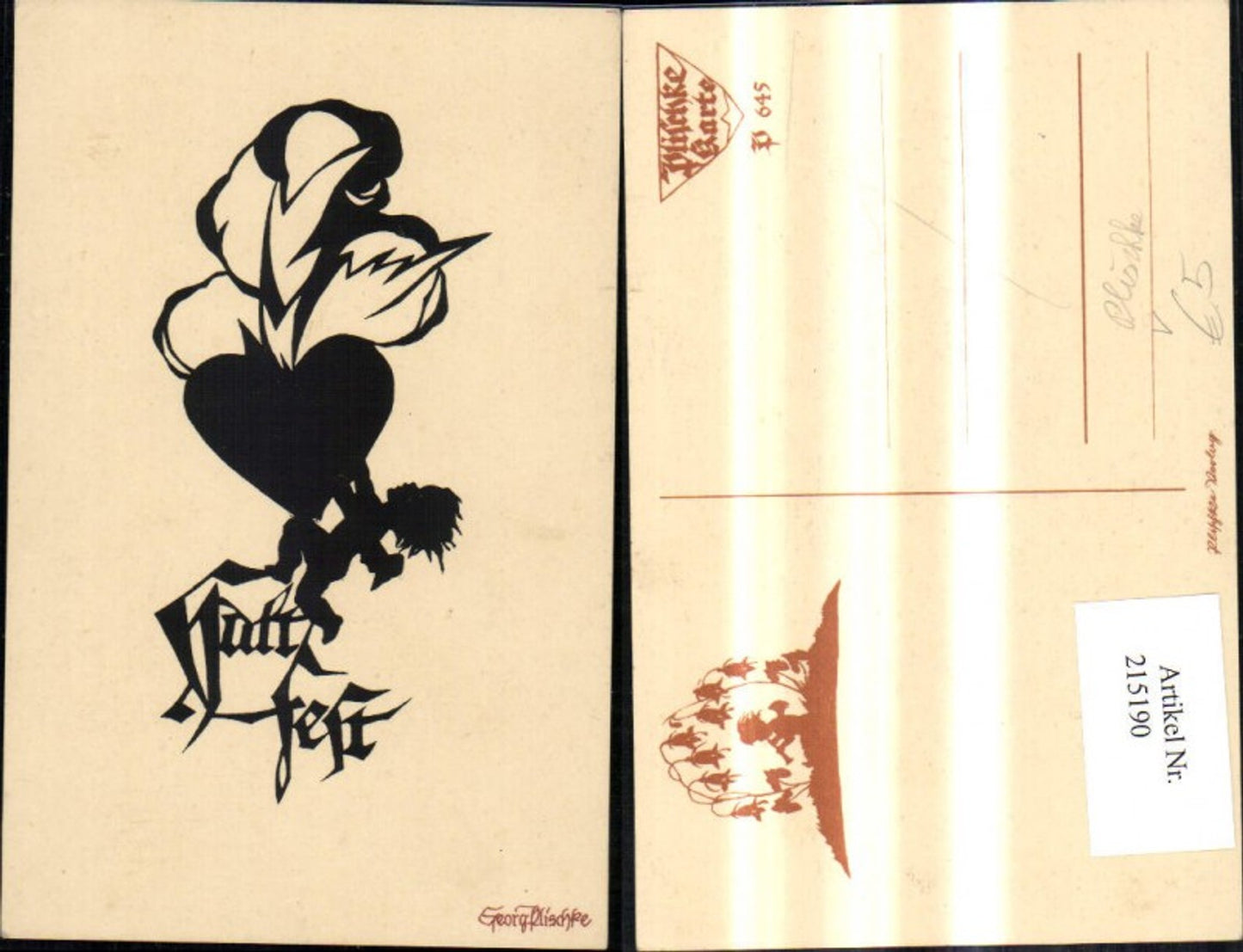 215190,Scherenschnitt Silhouette Georg Plischke Amor Engel Herz Halt Fest pub Plischke Verlag P 645
