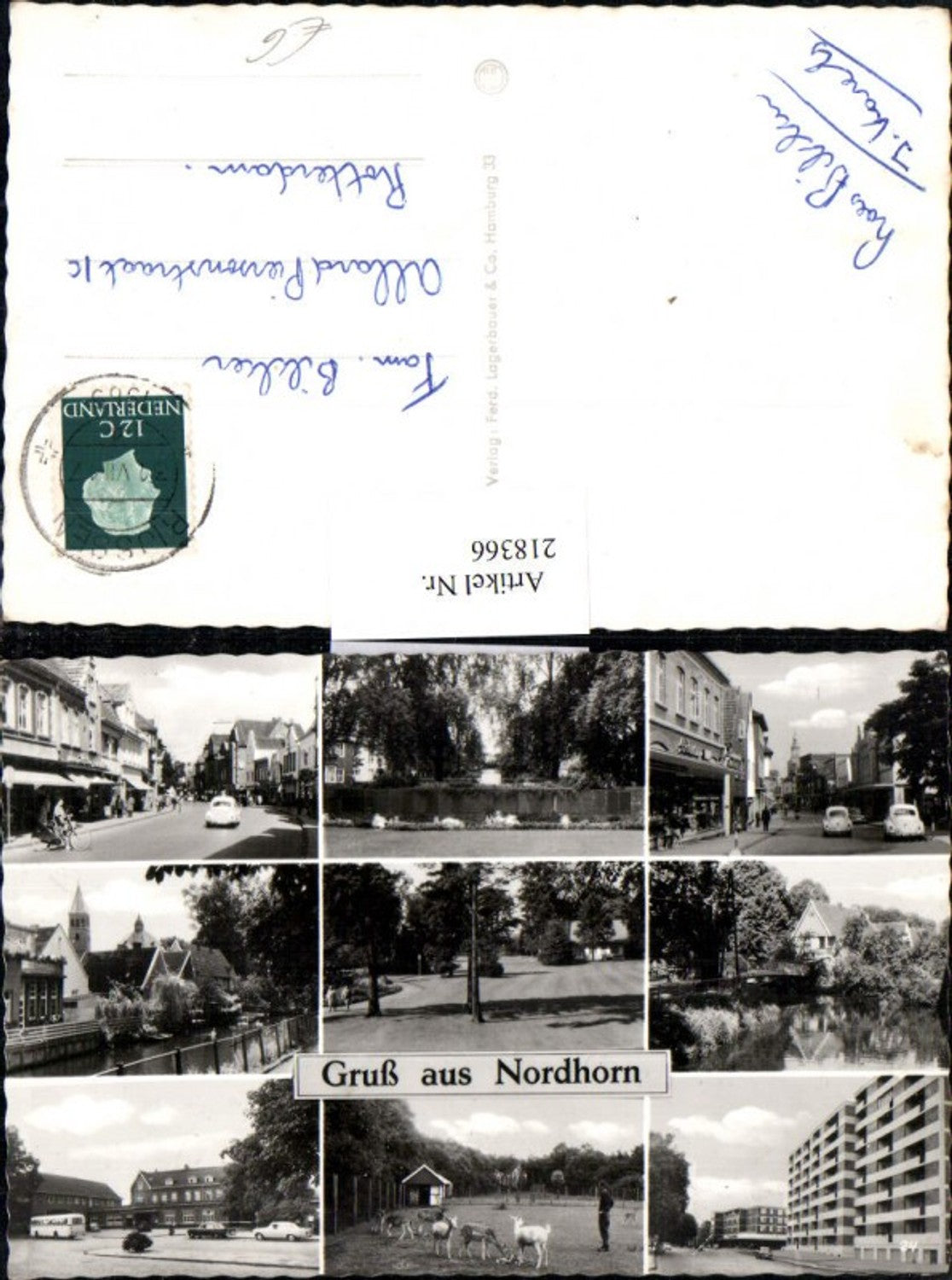 218366,Gruß aus Nordhorn Straßenansichten Partie Gebäude Rehe Mehrbildkarte