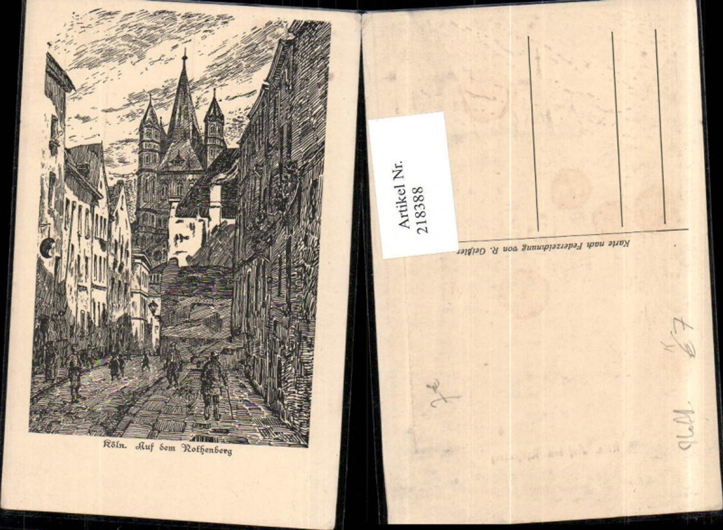 218388,Künstler AK R. Geißler Federzeichnung Zeichnung Köln Auf d. Rotheberg Straßenansicht Kirche