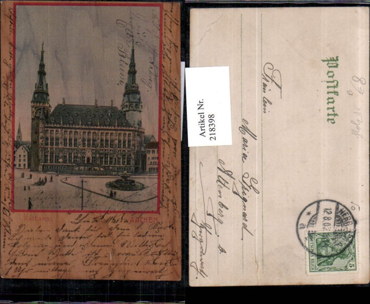 218398,Holz AK Aachen Rathaus m. Rathausturm