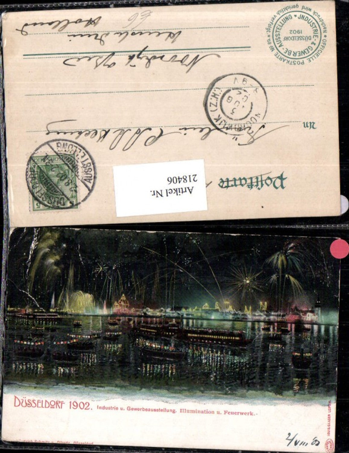 218406,Düsseldof 1902 Industrie u. Gewerbeausstellung Illumination u. Feuerwerk Boote Schiffe
