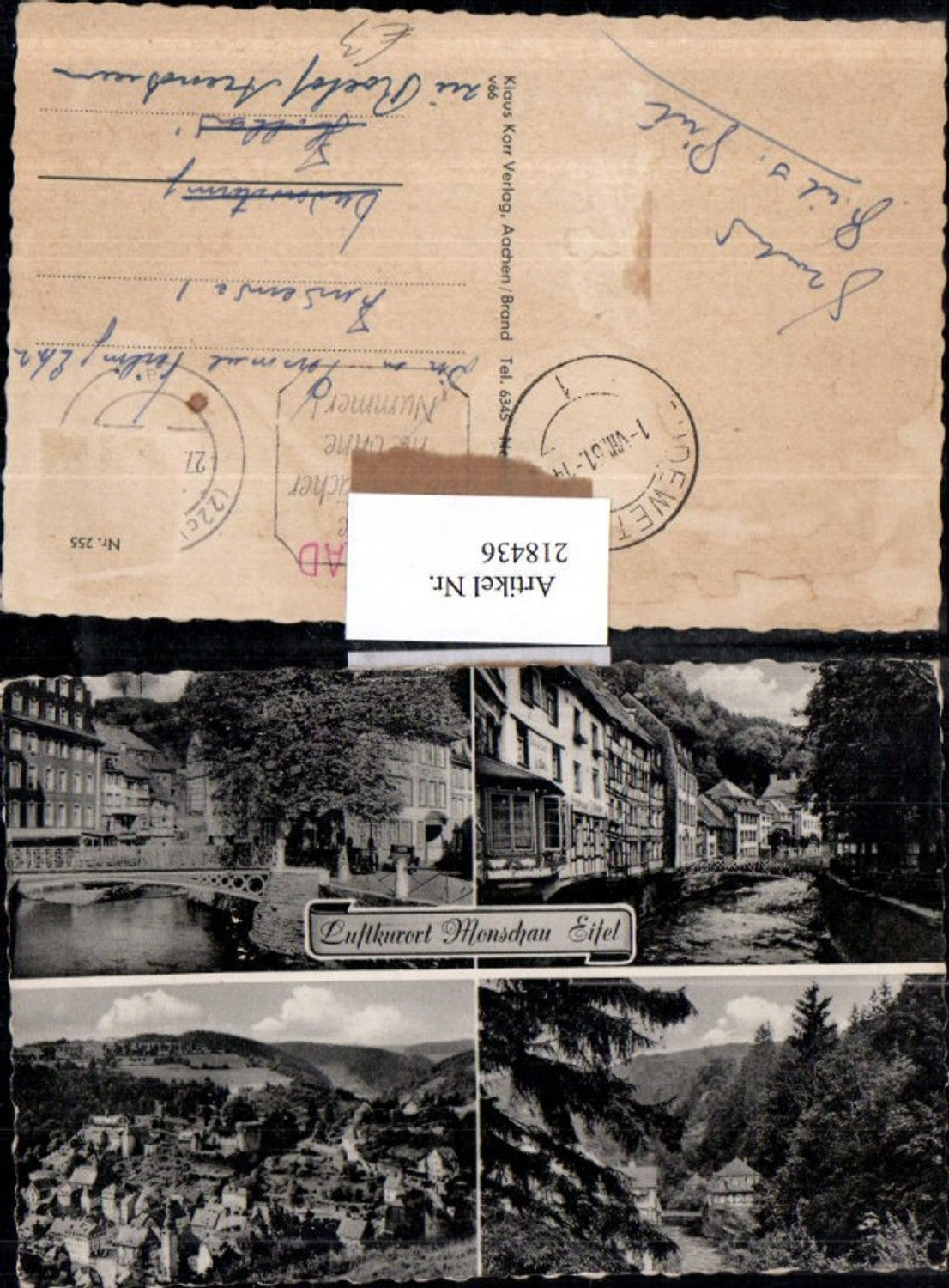 218436,Monschau i. d. Eifel Totale Partie Brücke Mehrbildkarte