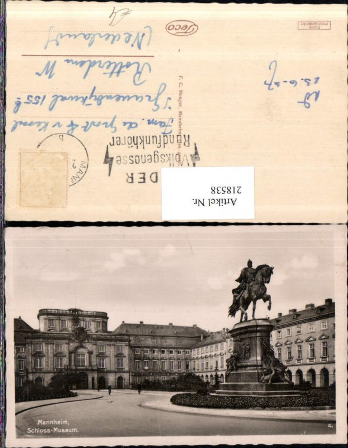 218538,Mannheim Schoss-Museum m. Denkmal Monument