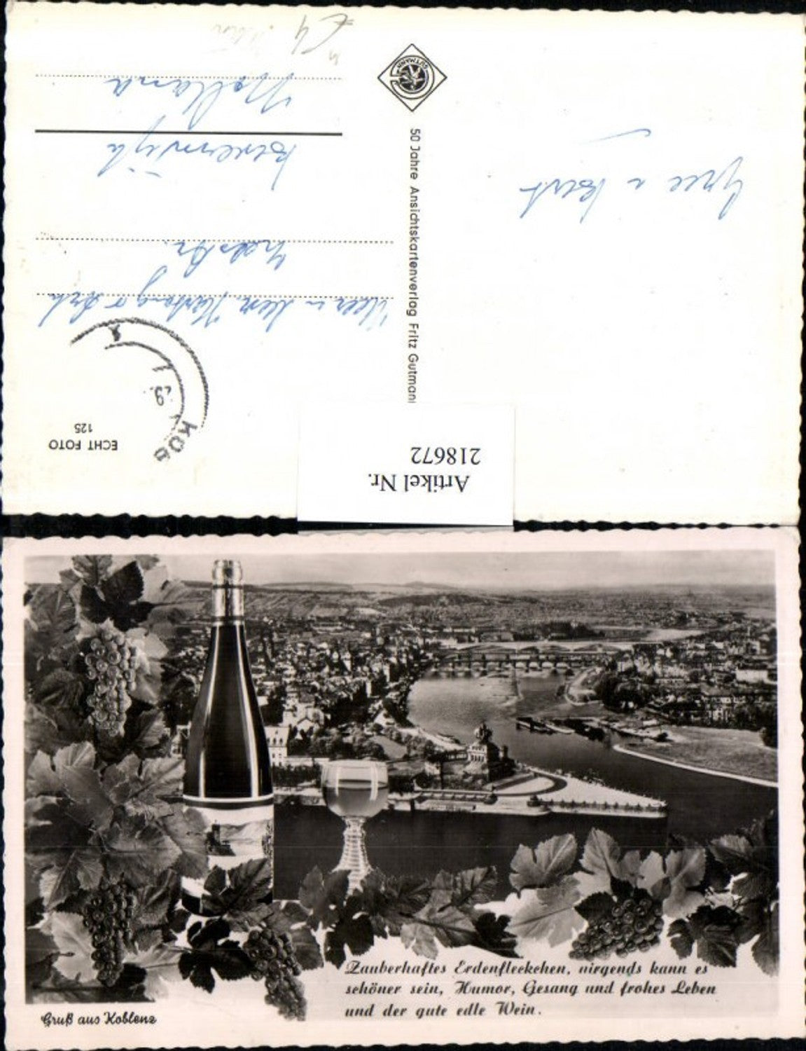 218672,Gruß aus Koblenz a. Rhein Totale Deutsches Eck Wein Weintrauben Weinglas