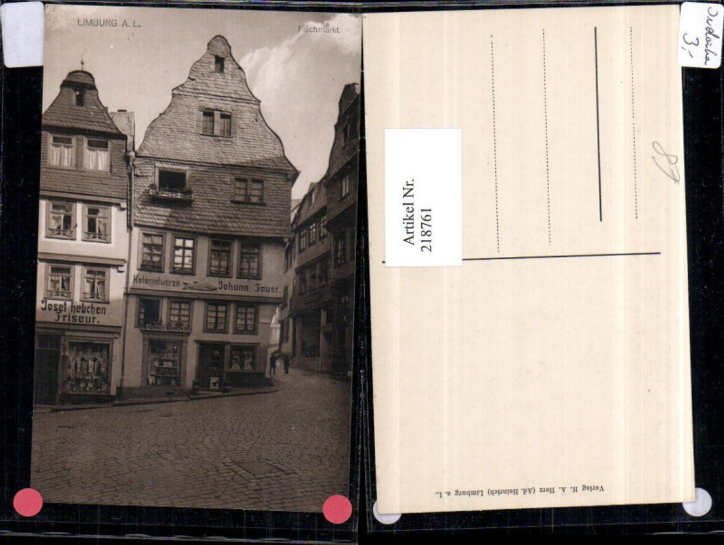 218761,Limburg a. d. Lahn Fischmarkt Kolonialwaren Johann Faust Friseur