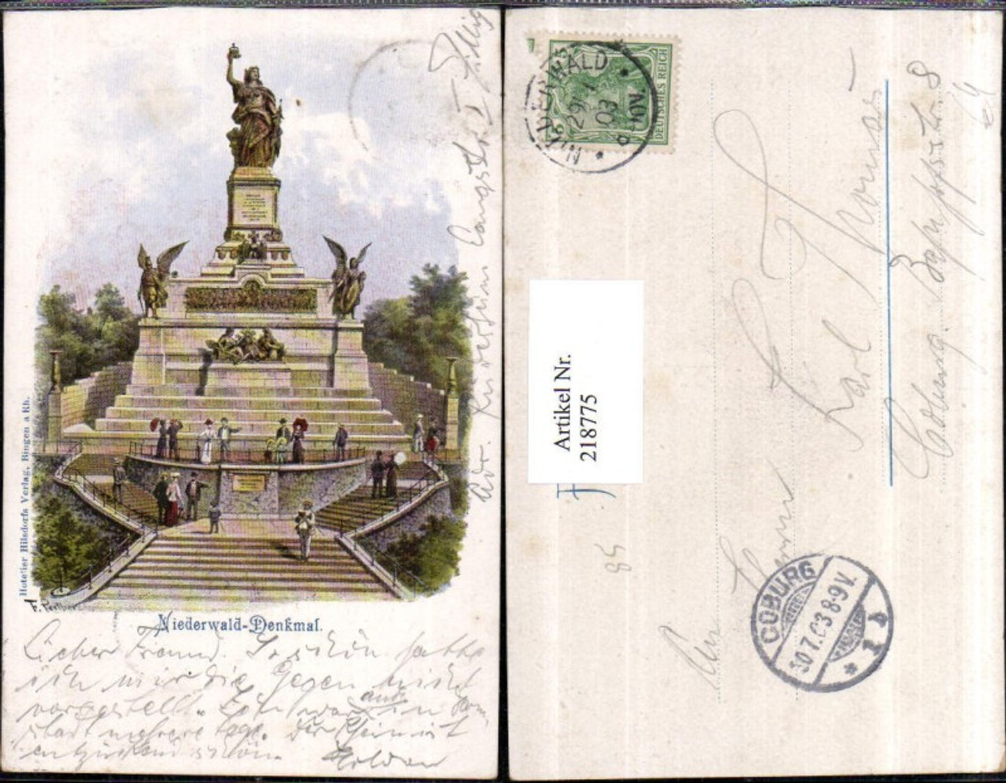 218775,Künstler AK F. Perlberg „Niederwald-Denkmal“ b. Rüdesheim
