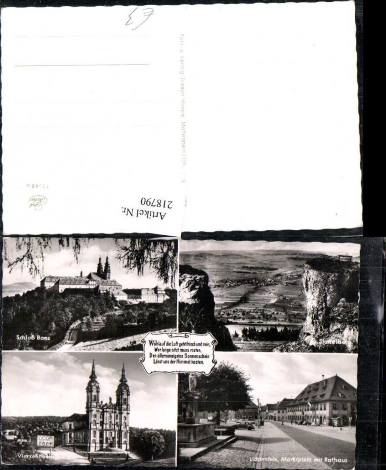 218790,Lichtenfels Marktplatz m. Rathaus Straßenansicht Schloss Banz Vierzehnheiligen Kirche Mehrbildkarte