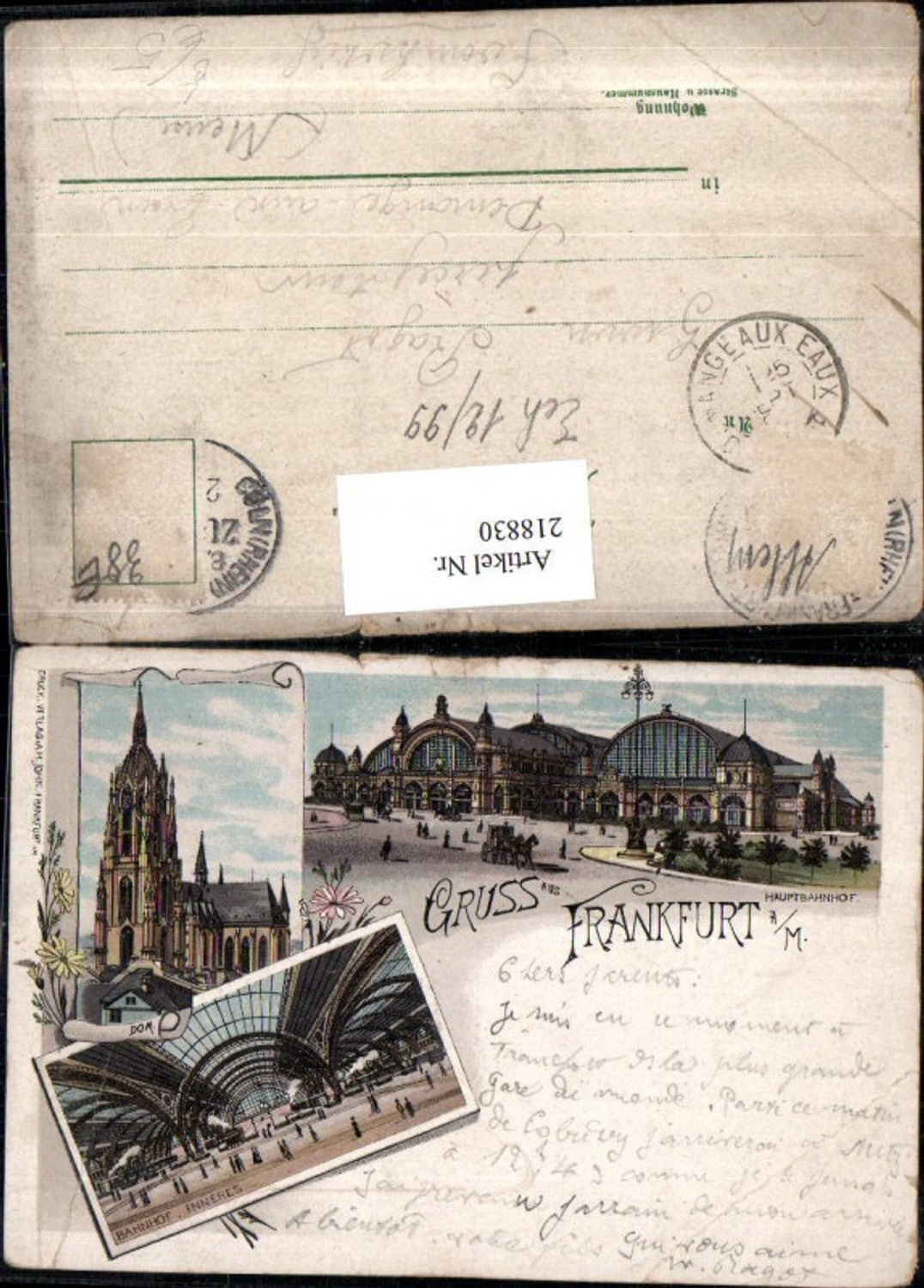 218830,Litho AK Gruß aus Frankfurt a. Main Hauptbahnhof Bahnhof Dom Mehrbildkarte