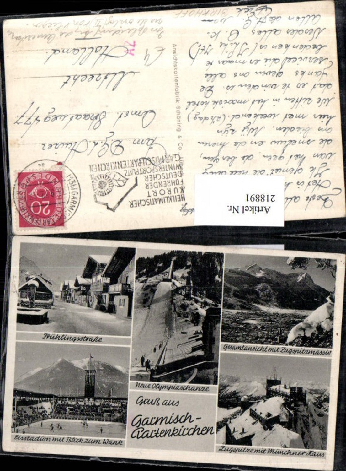 218891,Gruß aus Garmisch-Partenkirchen Totale Zugspitze Müncher Haus Olympiaschanze Eisstadion Mehrbildkarte