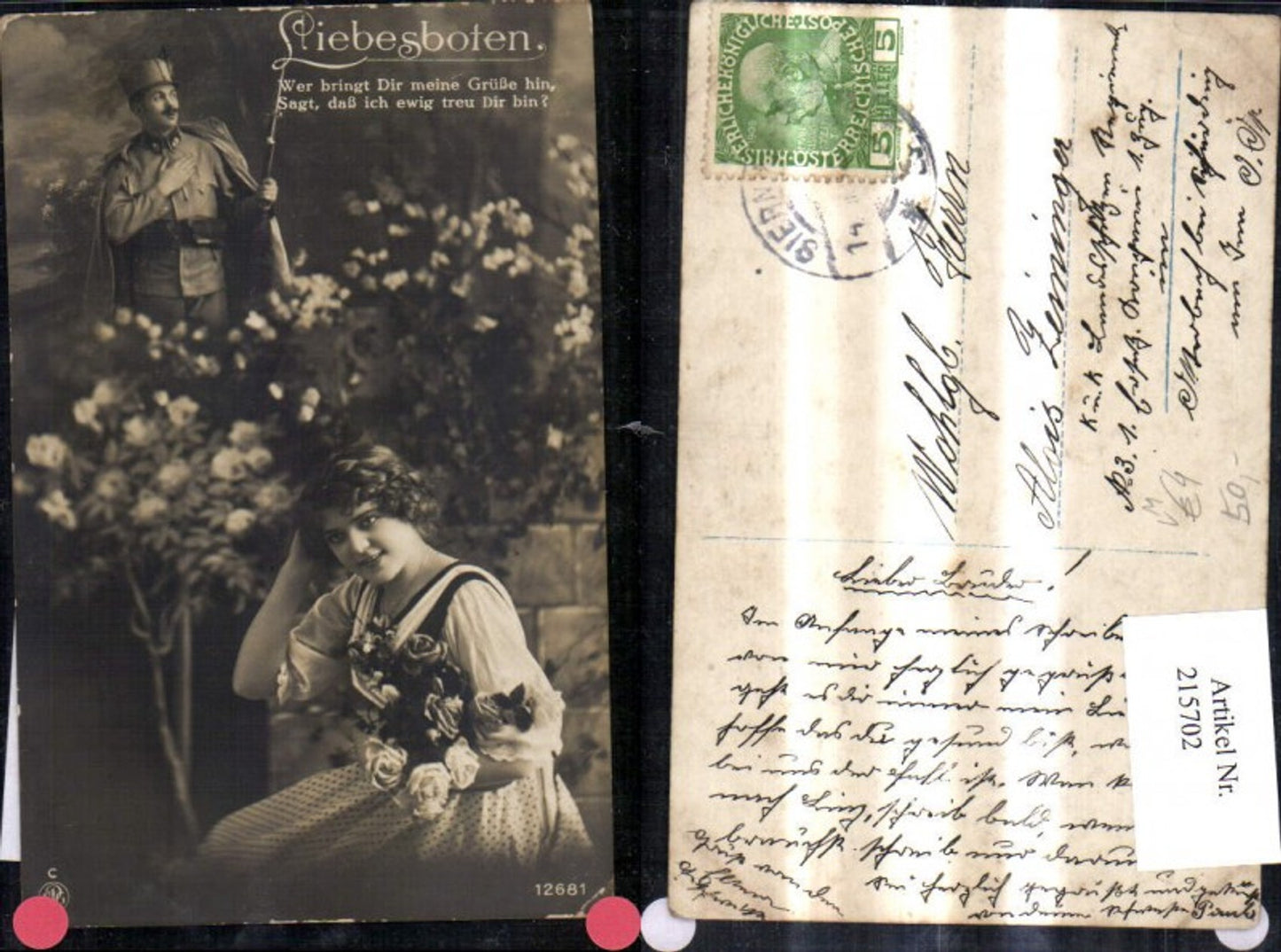 215702,Fotomontage K.k. Soldat Frau Rosen Bajonett Liebesboten Spruch Text pub NPG 12681
