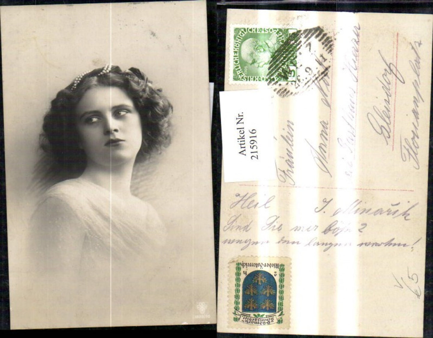 215916,Frau Portrait m. Perlen Perlenkette Haarschmuck pub RPH SBW 1869/90