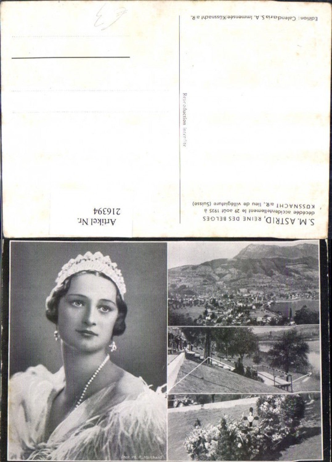 216394,S.M. Astrid Reine des Belges Mehrbild Ak Königin Astrid von Schweden Unfallort Küssnacht SZ