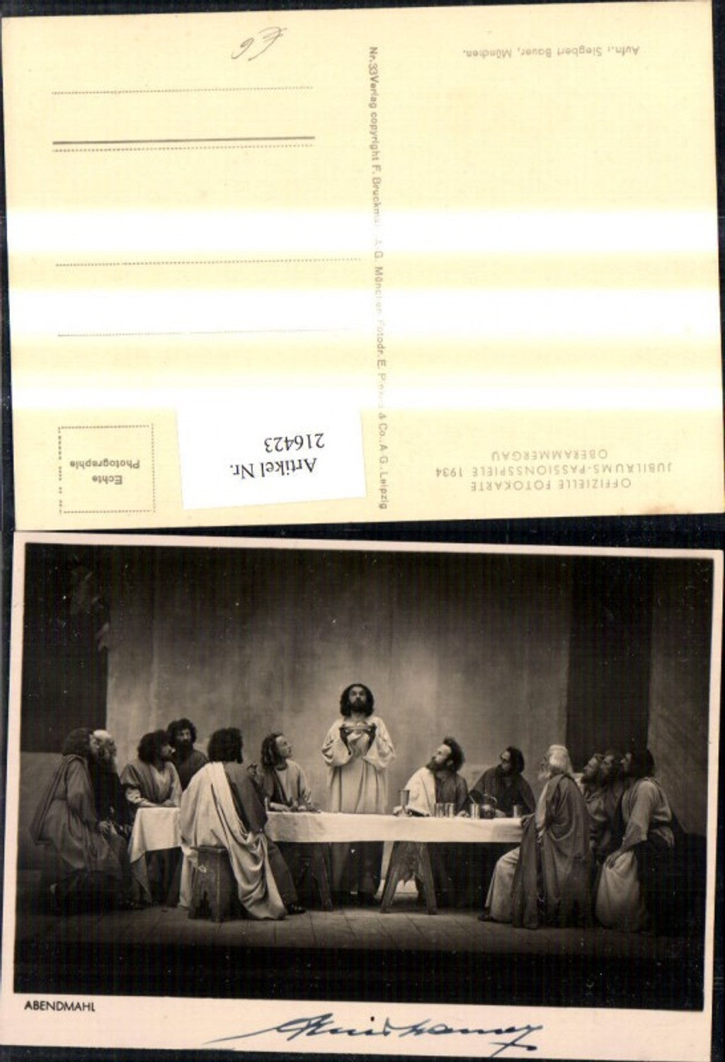 216423,Foto Ak Oberammergau Passionspiele 1934 Abendmahl Schauspieler