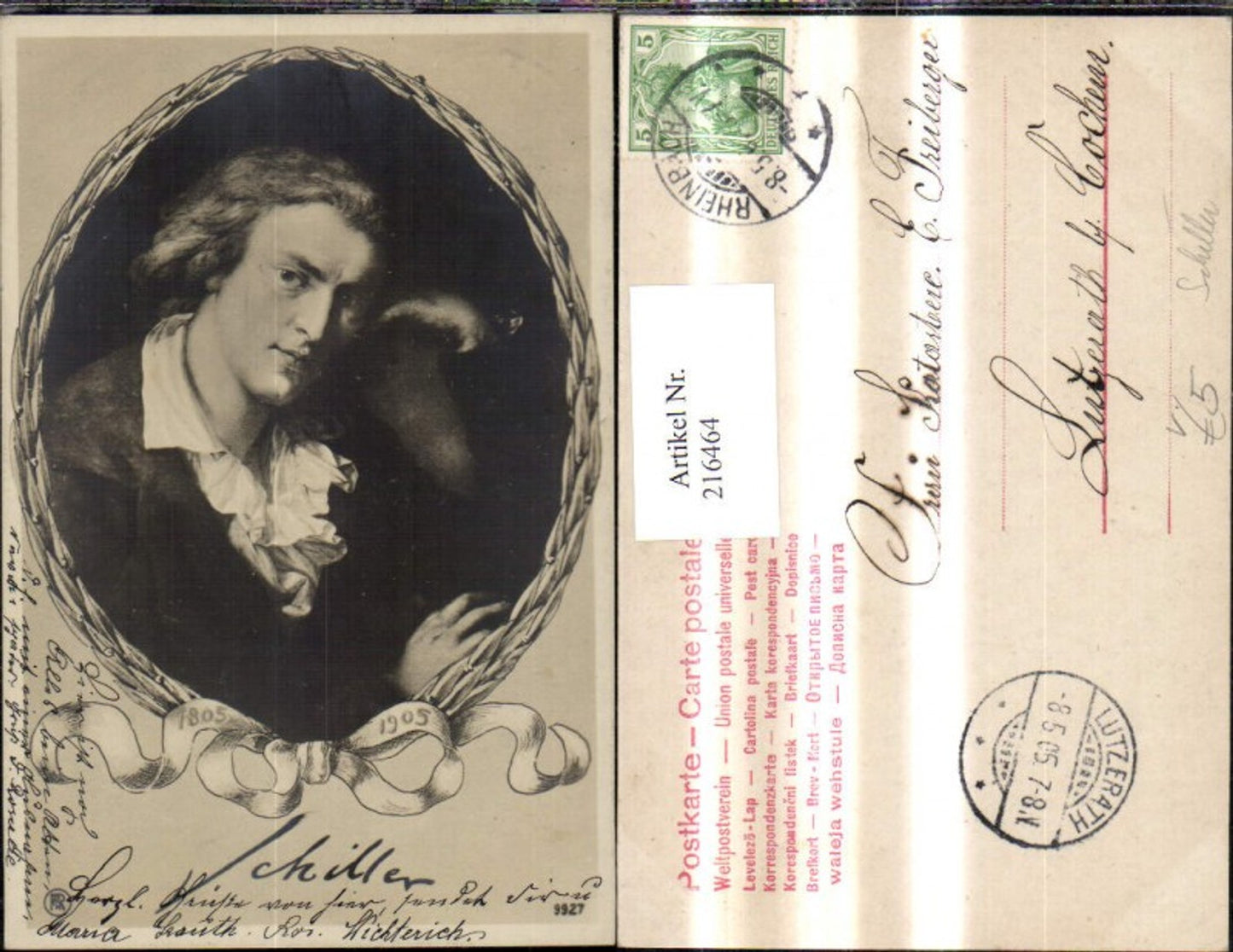 216464,Künstler Ak Friedrich Schiller Portrait Passepartout pub RPH 9927