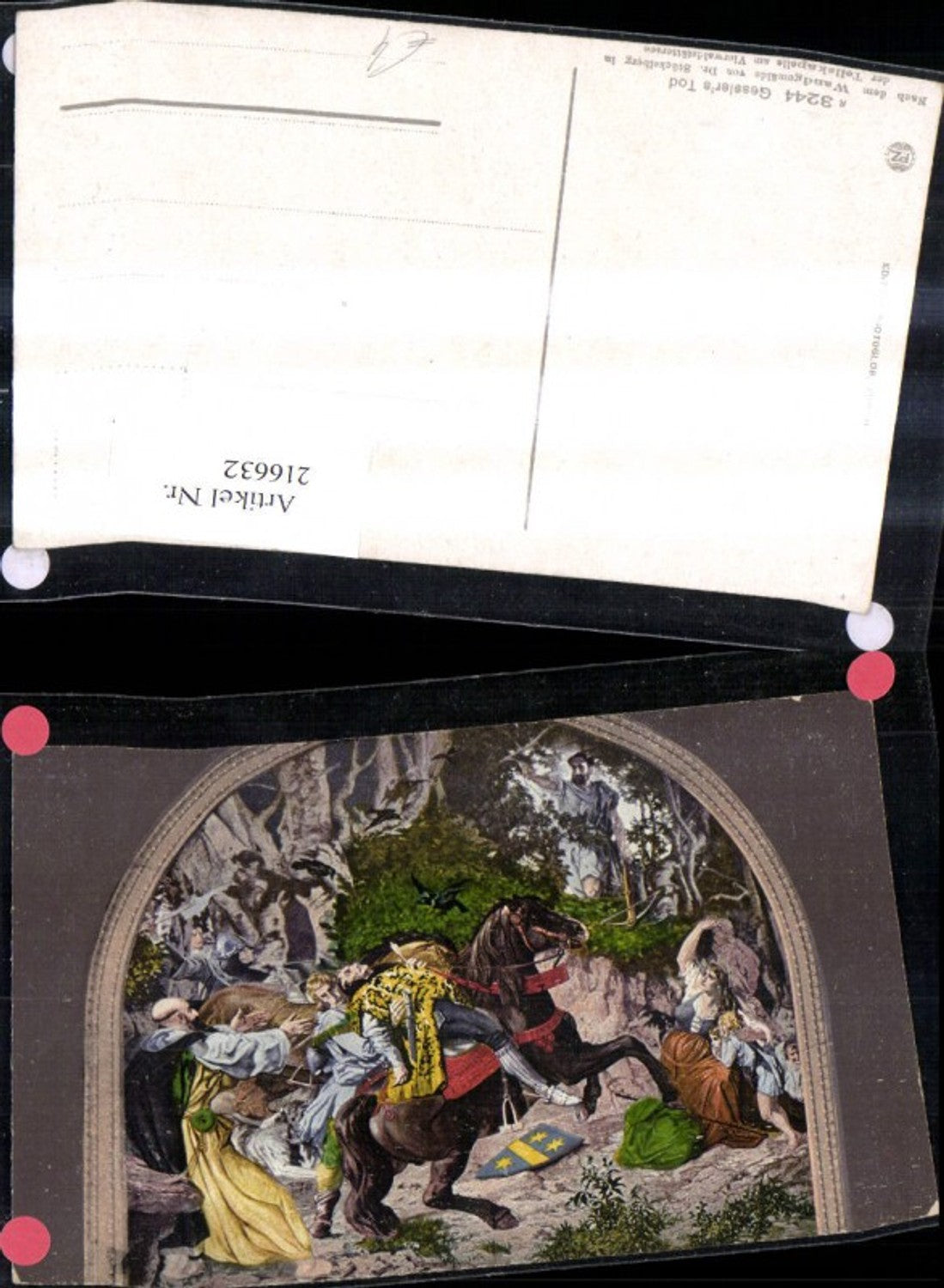 216632,Künstler Ak n. Wandgemälde Dr. Stückelberg Gesslers Tod Tellskapelle Vierwaldstättersee