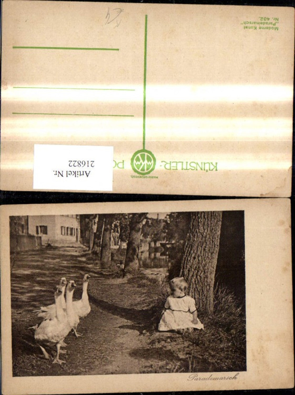 216822,Künstler Ak Kleinkind Kind m. Gänsen Parademarsch Scherz Humor