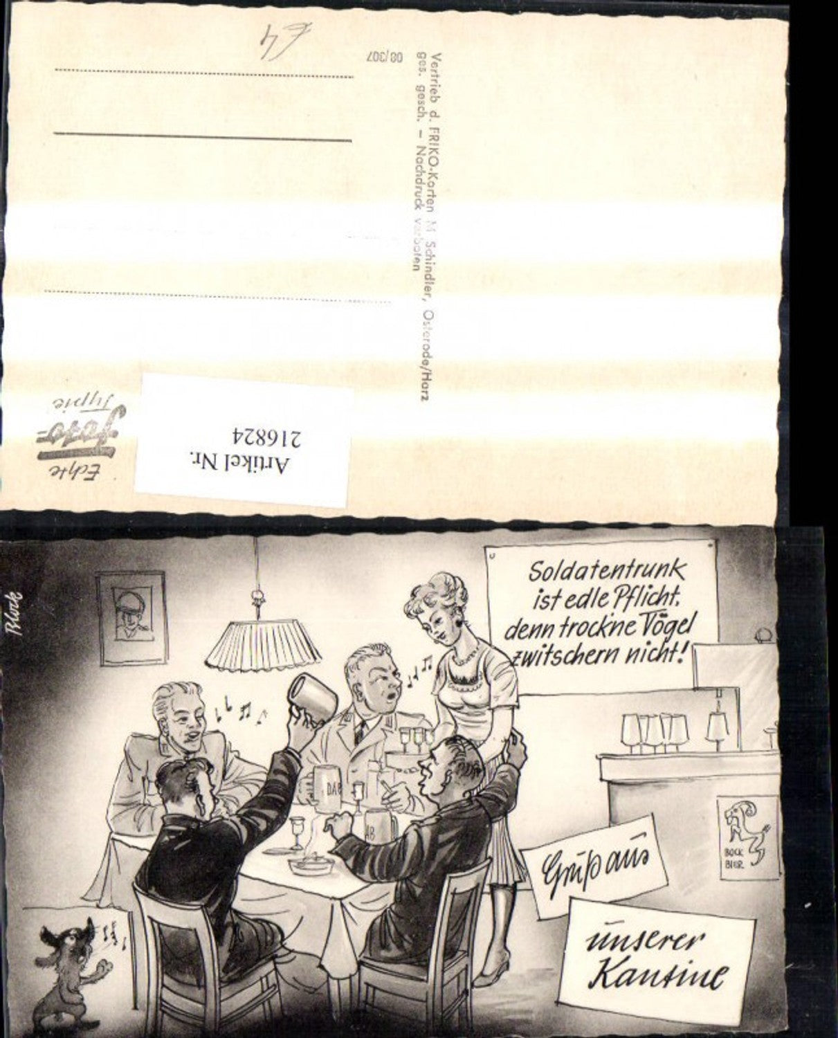 216824,Künstler Ak Block Soldatentrunk Soldaten Bier Frau Musik Spruch Text Gruß a. Kantine Scherz Humor
